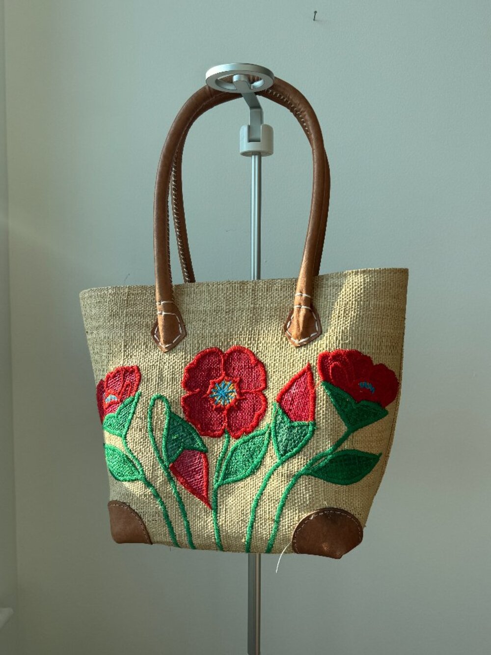 Vintage Woven Basket with Floral Pattern